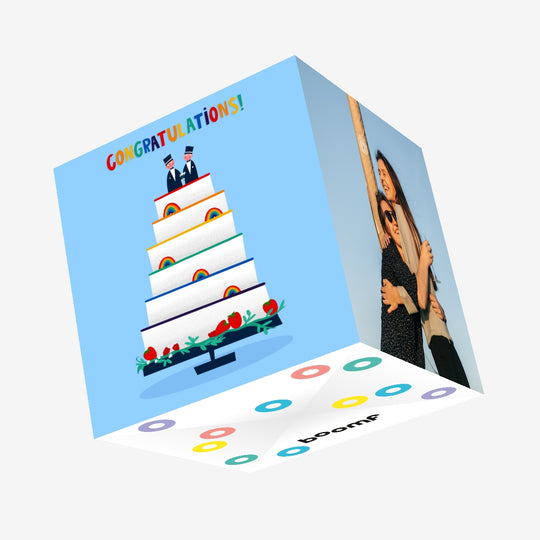 Gay Couple Wedding Cake Congratulations Confetti-exploding Greetings Card
