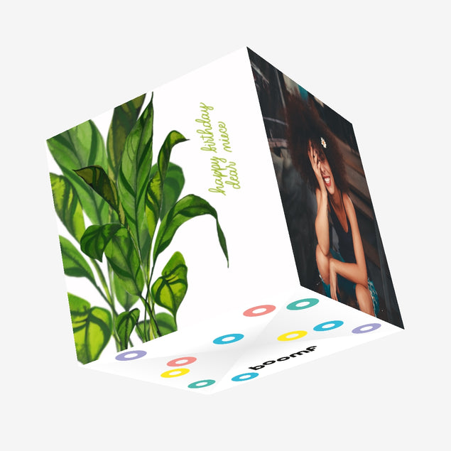 Happy Birthday Niece Lifelike Green Leaves Confetti-exploding Greetings Card