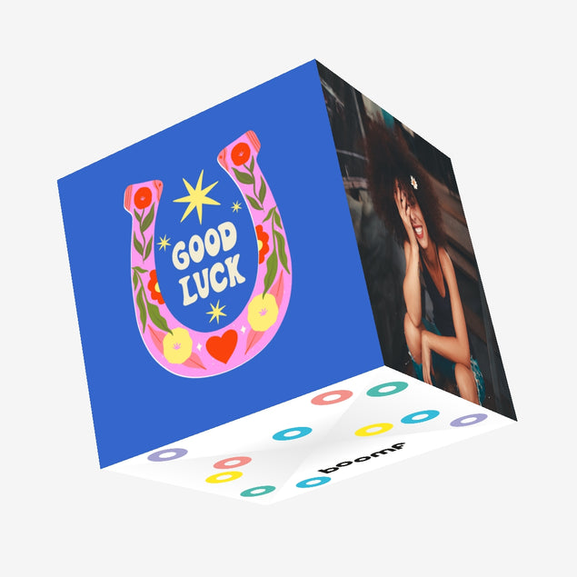 Floral Horseshoe Good Luck Confetti-exploding Greetings Card