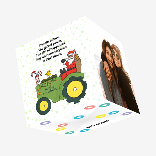 Merry Christmas Santa Riding A Tractor Confetti-exploding Greetings Card