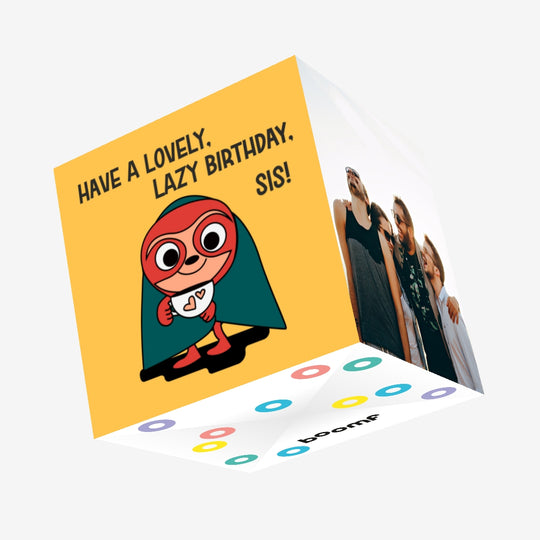 Happy Birthday Sis Sloth Superhero Confetti-exploding Greetings Card