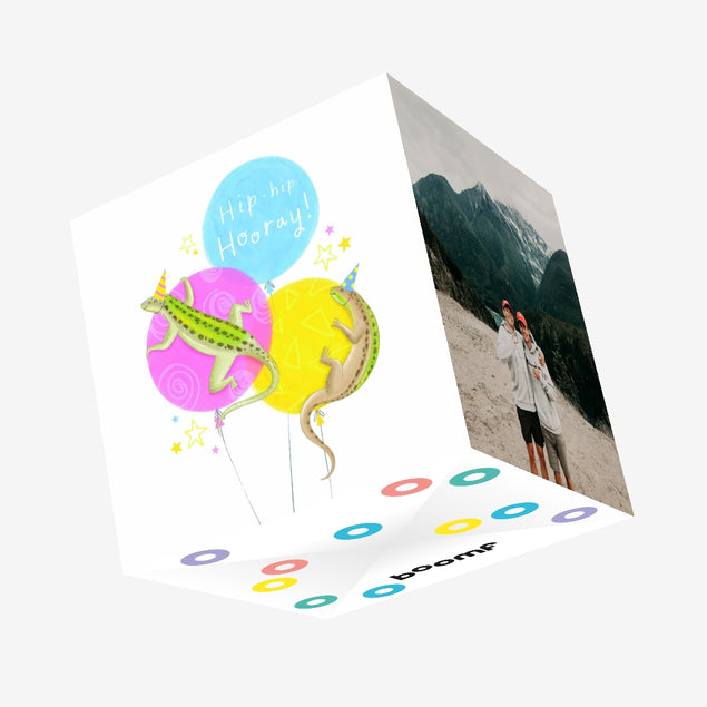 Lizards And Balloons Birthday Confetti-exploding Greetings Card