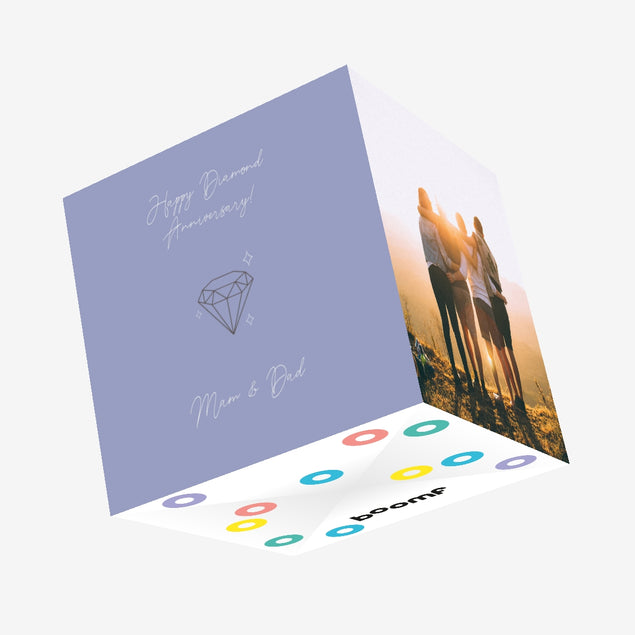 Happy Diamond Wedding Anniversary Mum And Dad Minimalist Diamond Confetti-exploding Greetings Card