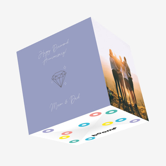 Happy Diamond Wedding Anniversary Mum And Dad Minimalist Diamond Confetti-exploding Greetings Card