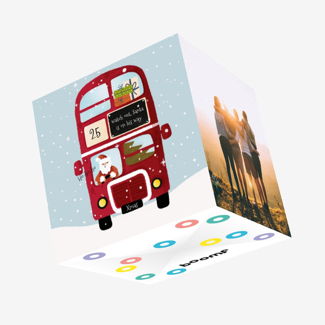 Merry Christmas Santa Driving The Red Bus Confetti-exploding Greetings Card
