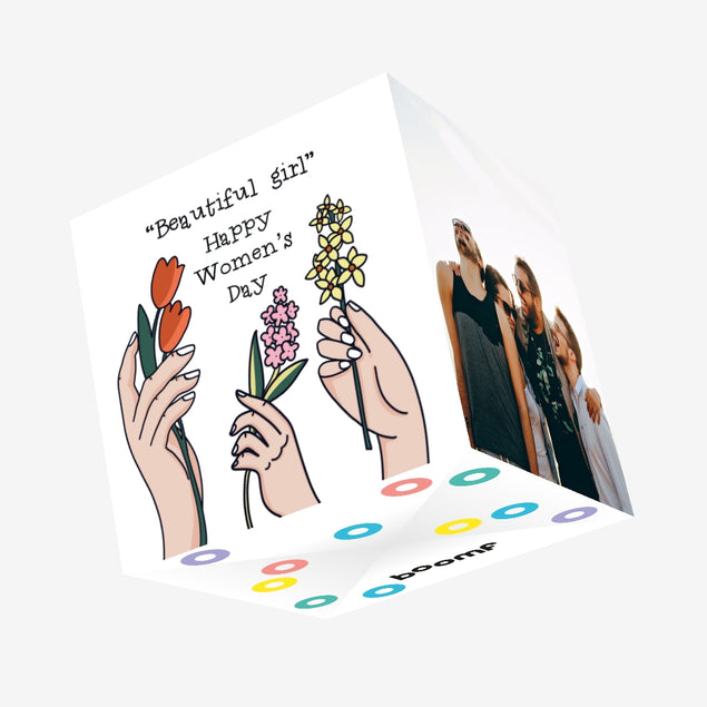 Beautiful Girl Flowers International Women's Day Confetti-exploding Greetings Card