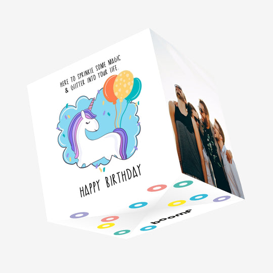 Happy Birthday Unicorn And Balloons Confetti-exploding Greetings Card