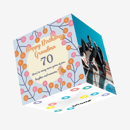 Happy 70th Birthday Grandma Bird And Berries Confetti-exploding Greetings Card