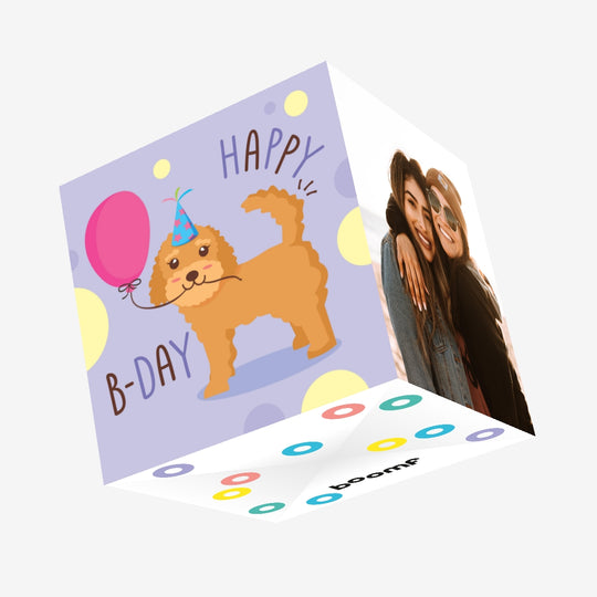Happy Birthday Sweety Cute Labradoodle With Balloon Confetti-exploding Greetings Card