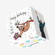 Happy Birthday Sister Sloth With A Flower Bouquet Hanging On A Tree Confetti-exploding Greetings Card