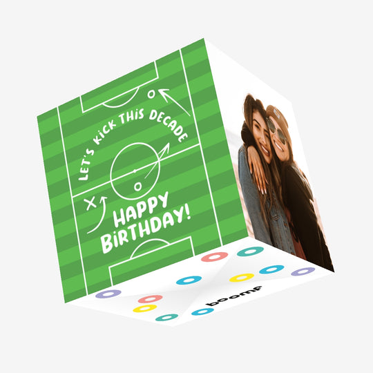 Happy Birthday Let's Kick This Decade Football Pitch Confetti-exploding Greetings Card