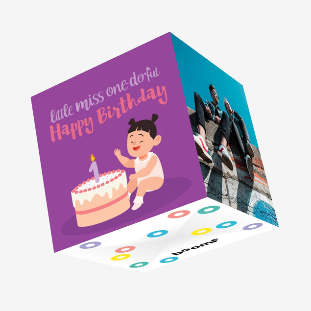Little Miss Happy 1st Birthday Confetti-exploding Greetings Card