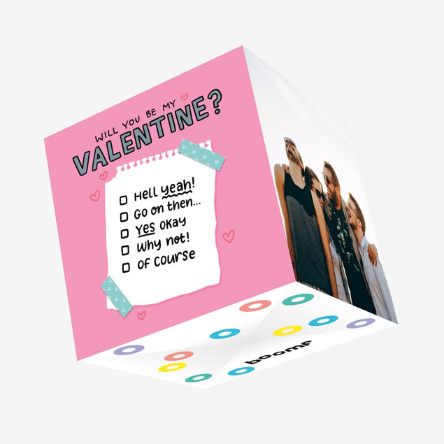 Will You Be My Valentine? Multiple Choice Confetti-exploding Greetings Card
