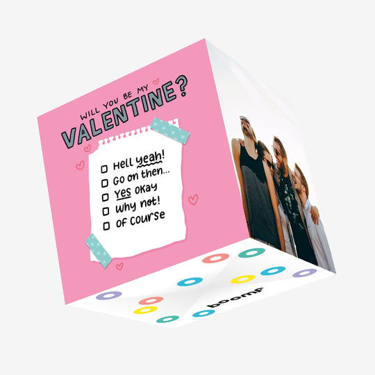 Will You Be My Valentine? Multiple Choice Confetti-exploding Greetings Card