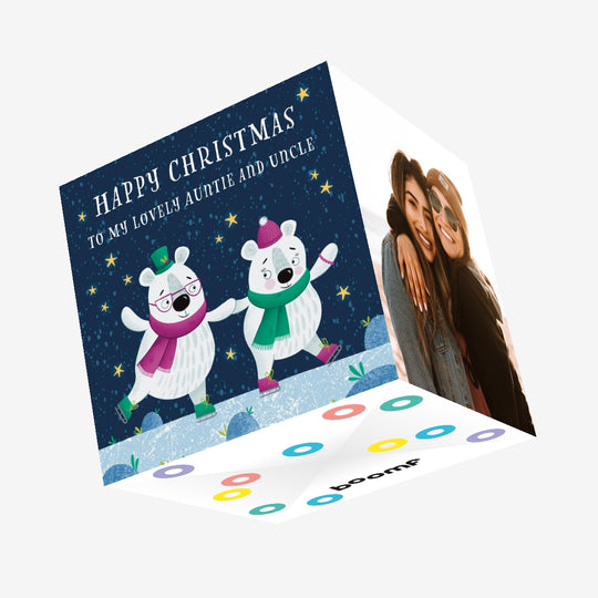Auntie And Uncle Cute Polar Bears Christmas Confetti-exploding Greetings Card