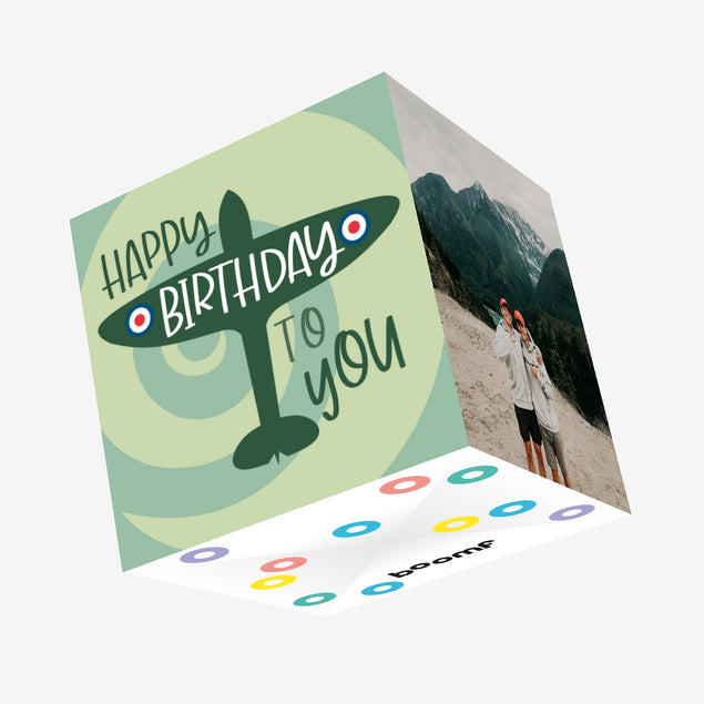 Happy Birthday Green Plane Confetti-exploding Greetings Card