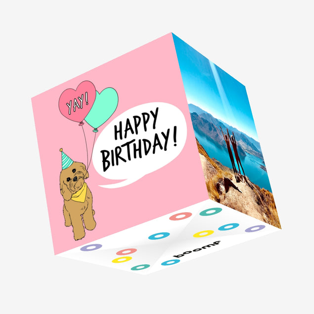 Cute Cockapoo With Balloons Happy Birthday Confetti-exploding Greetings Card