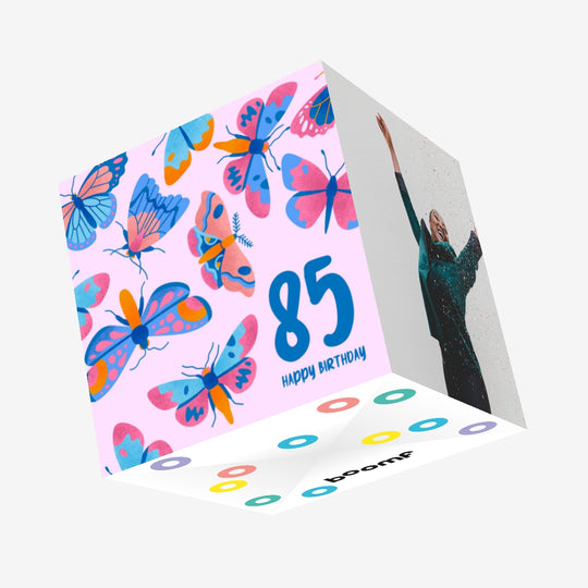 Delicate Pink Butterfly 85th Birthday Confetti-exploding Greetings Card