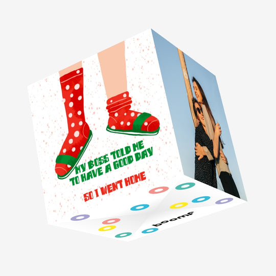 My Boss Told Me To Have A Good Day Red Socks Confetti-exploding Greetings Card