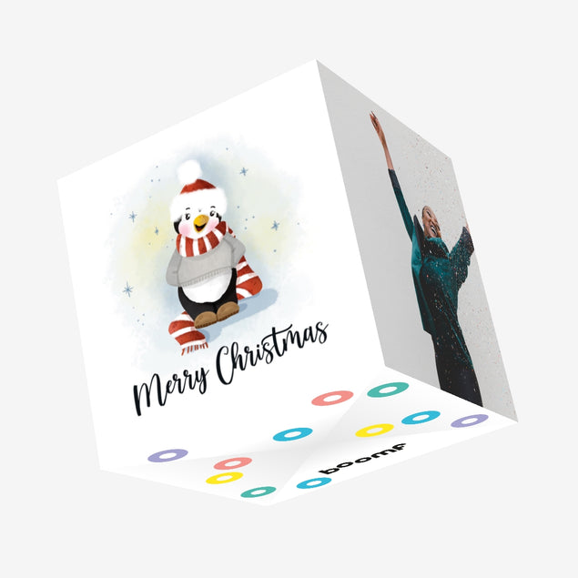 Merry Christmas Cute Penguin Confetti-exploding Greetings Card