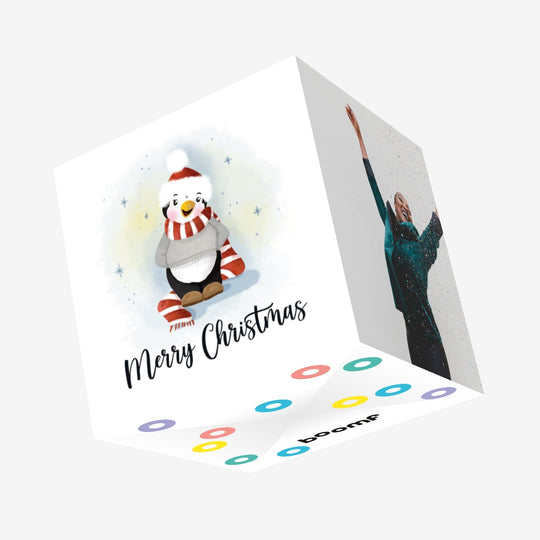 Merry Christmas Cute Penguin Confetti-exploding Greetings Card