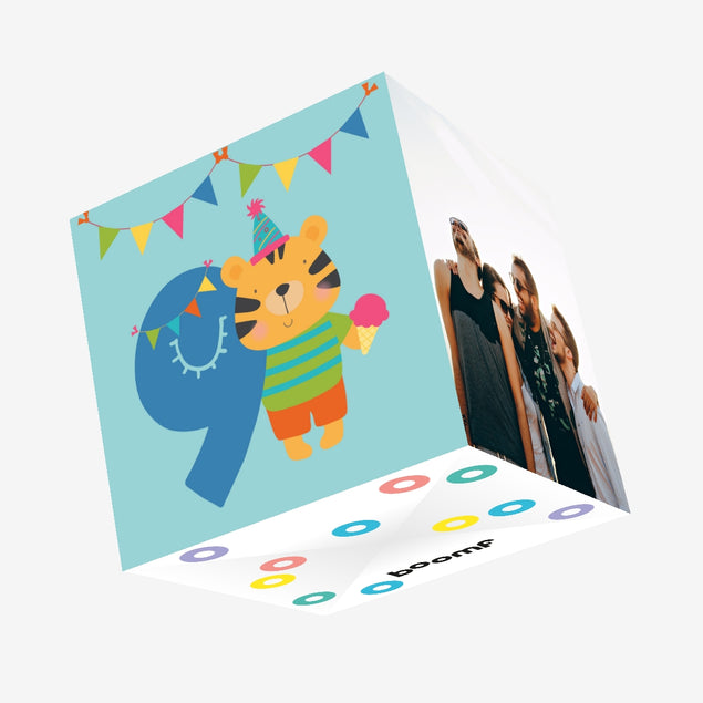 Zoo Animal Tiger Happy 9th Birthday Confetti-exploding Greetings Card