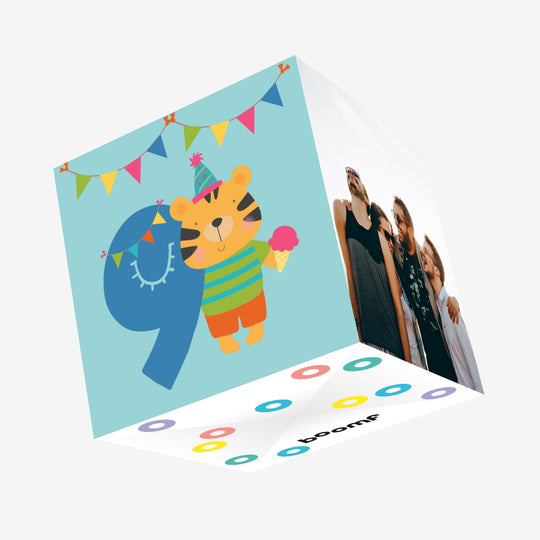 Zoo Animal Tiger Happy 9th Birthday Confetti-exploding Greetings Card