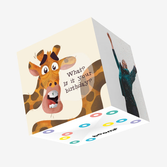 Surprised Giraffe Happy Birthday Confetti-exploding Greetings Card