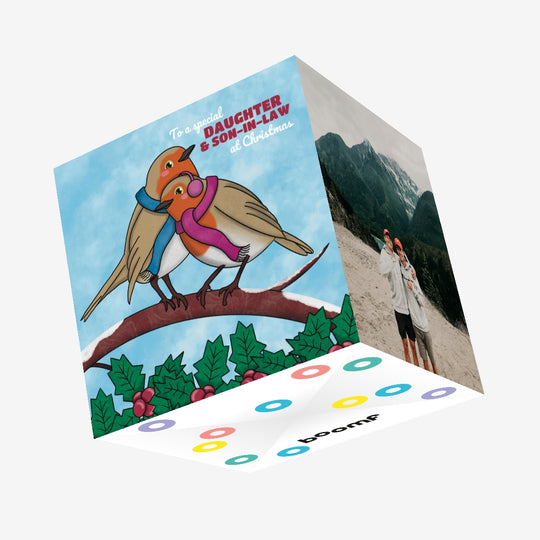 Christmas Robins Daughter and Son-In-Law Confetti-exploding Greetings Card