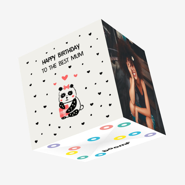 Crayon Panda With Pink Gift Happy Birthday Mum Confetti-exploding Greetings Card