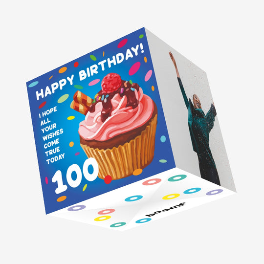 Happy 100th Birthday Cupcake Confetti-exploding Greetings Card