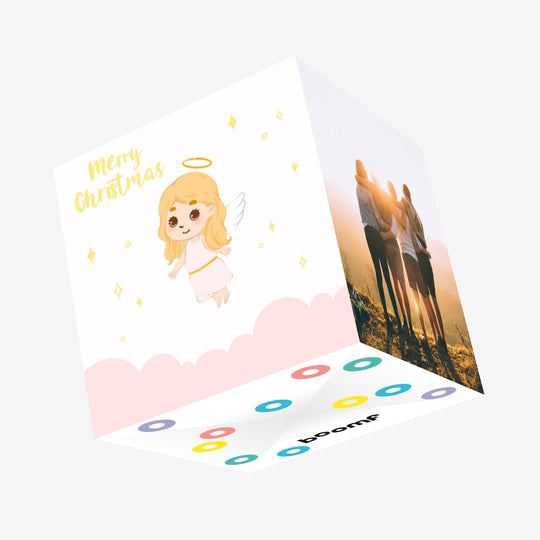Merry Christmas Cute Little Angel In The Clouds Confetti-exploding Greetings Card