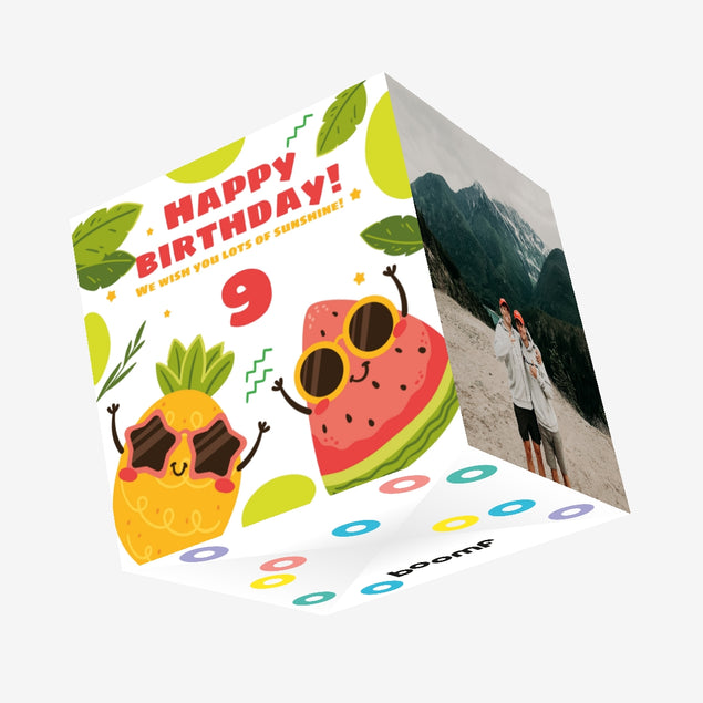 Shining Pineapple And Watermelon Happy 9th Birthday Confetti-exploding Greetings Card
