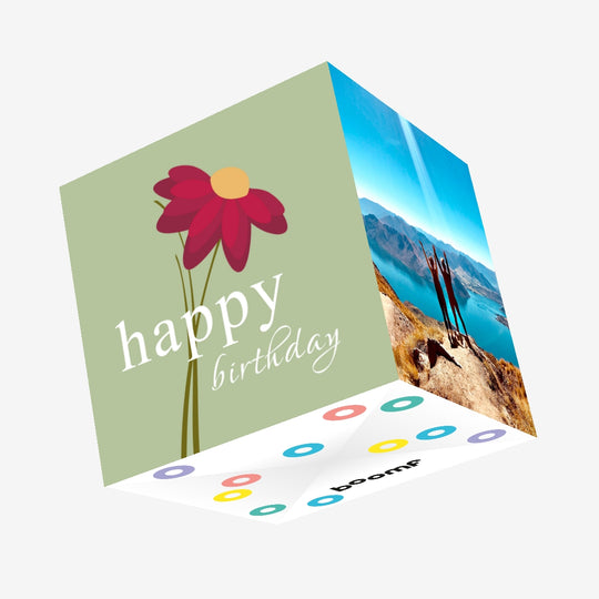 Green Background Daisy Happy Birthday Confetti-exploding Greetings Card
