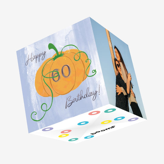 Pumpkin Purple Background Happy 60th Birthday Confetti-exploding Greetings Card