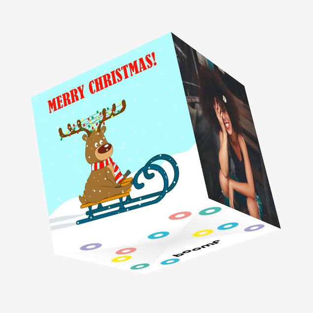Reindeer Merry Christmas Confetti-exploding Greetings Card