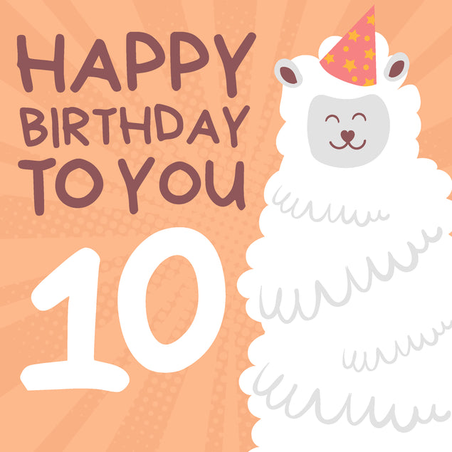 Cute Smiling Alpaca Happy 10th Birthday