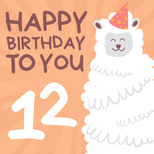 Cute Smiling Alpaca Happy 12th Birthday