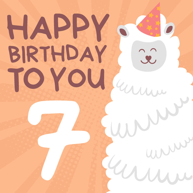 Cute Smiling Alpaca Happy 7th Birthday
