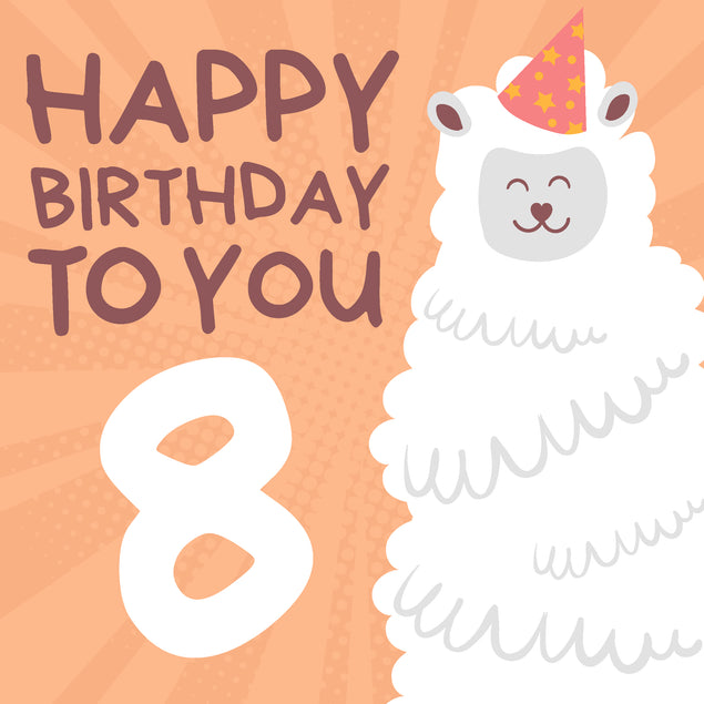 Cute Smiling Alpaca Happy 8th Birthday