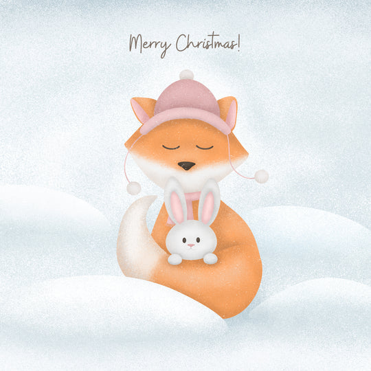 Merry Christmas Cute Fox And Adorable Bunny Card