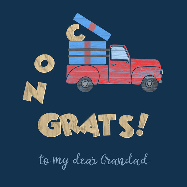 Blue Background Car With Gift Congrats Dear Grandad