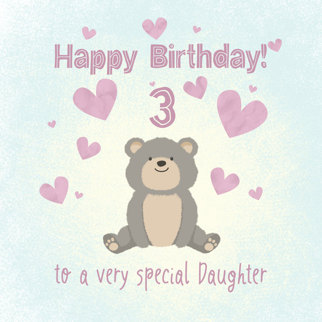 Cute Teddy Bear Happy 3rd Birthday Daughter