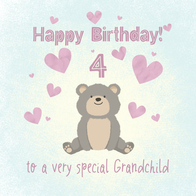 Cute Teddy Bear Happy 4th Birthday Grandchild