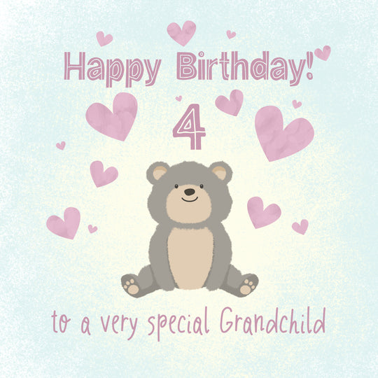 Cute Teddy Bear Happy 4th Birthday Grandchild