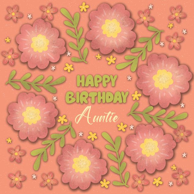 Beautiful Peach Floral Print Happy Birthday Auntie