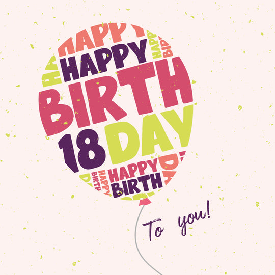 Purple And Yellow Balloon Happy 18th Birthday Card