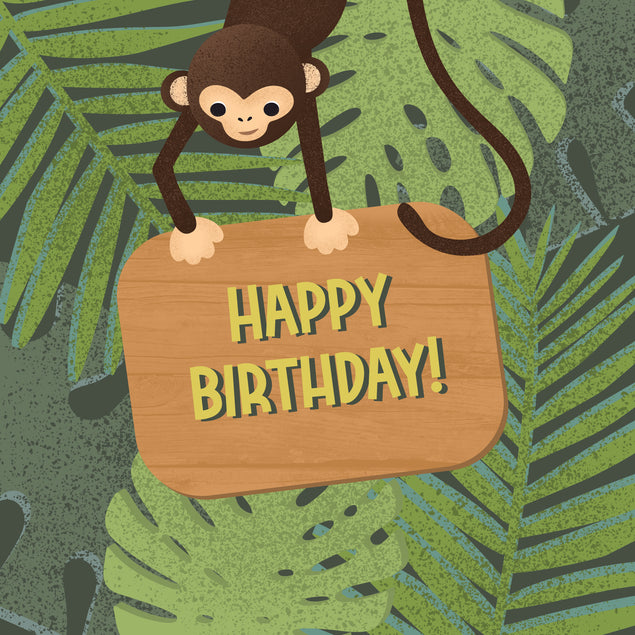 Monkey On Tropical Background Happy Birthday