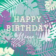 Happy Birthday Niece Aquamarine Tropical Leaves