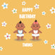 Flowers Boy And Girl In Yellow Happy Birthday Twins